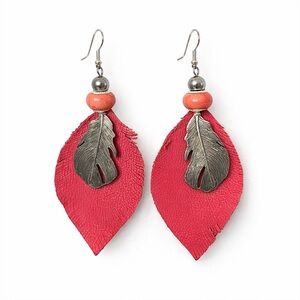 Genuine, Pink Leather Pierced Earrings